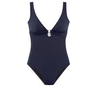 Badeanzug BRUNO BANANI, Damen, Gr. 36, Cup A/B, blau (marine), Microfaser, unifarben, Badeanzüge Badeanzug, mit silberfarbenem Accessory (99926911-36) marine