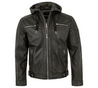 bruno banani - Herren Echtleder Lederjacke Kapuze Lammnappa schwarz Größe 58