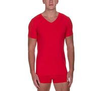Bruno Banani Herren T-Shirt - Oberteil, Shirt, Check Line 2.0, Polyamid, V-Neck, Logo, einfarbig, rot, S Rot