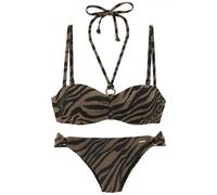Bügel-Bandeau-Bikini BRUNO BANANI, Damen, Gr. 42, Cup B, schwarz (schwarz, gold), Recycling-Polyamid, Bikini-Sets, in zweifarbiger Animal-Optik (12098547-42) schwarz, gold