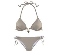 Triangel-Bikini BRUNO BANANI, Damen, Gr. 40, Cup A/B, grau (stein), Microfaser, Polyamid, unifarben, Bikini-Sets Triangel-Bikini, mit gold-schwarzenen Accessories (52121412-40) stein