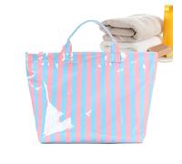 Bsbkoj Striped Tote Bag Set, Glossy Waterproof Large Capacity Handbag for Women Use with Travel Work Gym Pool School College Office Daily Carry Storage Fashion Shoulder Shopping Utility System, Blau