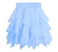 BSBUY Damen Tüllrock Kurz Petticoat - Mehrlagig Mesh Karneval Ballett Tüll Rock, High Waist Unregelmäßig A-Linie Midirock Sommerrock, 50cm Vintage Rock für Erwachsene Party Abschlussfeier (Blau)