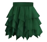 BSBUY Damen Tüllrock Kurz Petticoat - Mehrlagig Mesh Karneval Ballett Tüll Rock, High Waist Unregelmäßig A-Linie Midirock Sommerrock, 50cm Vintage Rock für Erwachsene Party Abschlussfeier (Grün)