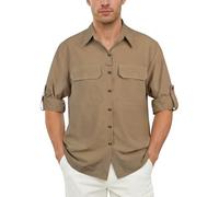 BSBUY Hemd Herren Safari - Atmungsaktiv Langärmlig Button Down Hemd, Casual Regular Fit Outdoorhemd, Schnelltrocknend Funktionshemd Schutz für Wanderhemd Angeln Safari Reisen Golf, Braun, M