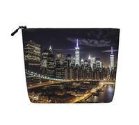 BSCKKDMN New York Night Make-up-Tasche für Damen, wasserdicht, Leinen, Reise-Kosmetiktasche, leichter Reißverschluss, Reise-Kulturbeutel, Organizer, Make-up-Pinsel, Aufbewahrungstasche