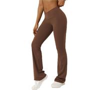 BSLVWG Bootcut Yoga Hosen für Frauen,High Waist Crossover ausgestellte Leggings Breites Bein Bottom Gym Casual Work Flare Hosen (DE/NL/SE/PL, Alphanumerisch, XL, Große Größen, Regular, Braun)