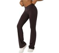 BSLVWG Bootcut Yoga Hosen für Frauen,High Waist Crossover ausgestellte Leggings Breites Bein Bottom Gym Casual Work Flare Hosen (DE/NL/SE/PL, Alphanumerisch, XL, Große Größen, Regular, Coffee)