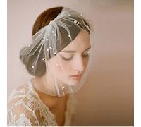 BSLVWG Mesh Perlen Stirnband Haarspange Schleier Netz Kopfschmuck 1920er Jahre Fascinator Gatsby mit Derby Cocktail Hochzeit Tee Party für Frauen(Weiß)