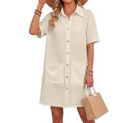 Bsubseach Badeanzug Überzug für Damen Button-Down Kurzärmeliges Strand Hemdkleid mit Taschen Sommer Aprikose L