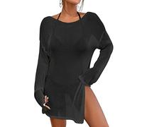 Bsubseach Crochet Cover Ups für Bademode Frauen Strand Bluse Sheer Swim Coverups Mesh Gestricktes Kleid Schwarz M