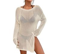 Bsubseach Crochet Cover Ups für Bademode Frauen Strand Bluse Sheer Swim Coverups Mesh Gestricktes Kleid Aprikose L