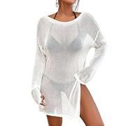 Bsubseach Crochet Cover Ups für Bademode Frauen Strand Bluse Sheer Swim Coverups Mesh Gestricktes Kleid Weiß S