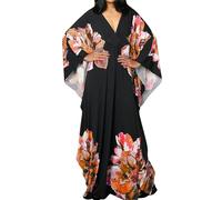Bsubseach Damen Kaftan Strandkleid mit Ethno-Print in Übergröße Strandkleid Orange Pfingstrose