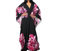 Bsubseach Damen Kaftan Strandkleid mit Ethno-Print in Übergröße Strandkleid Rosa Pfingstrose
