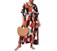Bsubseach Kaftan Kleider für Damen Strandkleid mit Fledermausärmeln und Kordelzug Sommer Outfit Orange