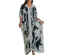 Bsubseach Kaftane für Frauen Plus Größe Kaftan Kleid Lange Badeanzug Coverup Kurze Ärmel Casual Maxi Kleid Schwarz Weiß