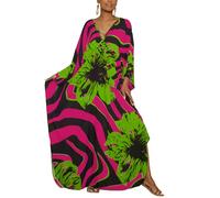 Bsubseach Plus Größe Kaftan Kleid für Frauen Langer Strand Kaftane Bademode Strand Cover Ups Resort Wear Rosa Grüne Blüten