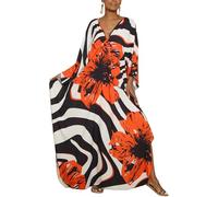 Bsubseach Plus Größe Kaftan Kleid für Frauen Langer Strand Kaftane Bademode Strand Cover Ups Resort Wear Orange Blumen