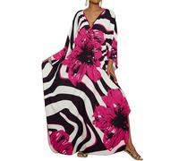 Bsubseach Plus Größe Kaftan Kleid für Frauen Langer Strand Kaftane Bademode Strand Cover Ups Resort Wear Pinkfarbene Blüten