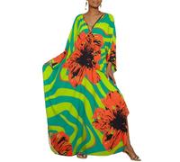 Bsubseach Plus Größe Kaftan Kleid für Frauen Langer Strand Kaftane Bademode Strand Cover Ups Resort Wear Grün Orange