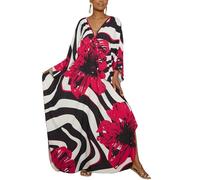 Bsubseach Plus Größe Kaftan Kleid für Frauen Langer Strand Kaftane Bademode Strand Cover Ups Resort Wear Rote Blumen