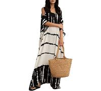 Bsubseach Schwarz Weiß Strand Kaftan Kleid für Damen Kalte Schulter Strandponcho für Bademode Caftan Kleider