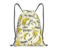 BTCOWZRV Kordelzug-Rucksack, gelber Bananen-Druck, wasserdicht, verstellbarer Turnbeutel, Sportbeutel, Schwarz, Small