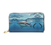 BTCOWZRV Ocean Sea Animal Shark Leder Geldbörse für Frauen Lange Münzbörse Ultra Slim Kreditkarten Halter Bifold Clutch