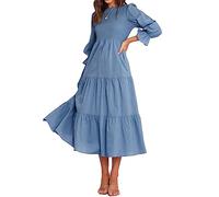 BTFBM, Lässiges Damenkleid, Langärmelig, Rundhalsausschnitt, Herbstkleid, Bohemian-Stil, Entspannte Passform, Blumenmuster, Fließendes Maxikleid, Gestuftes Cocktailkleid