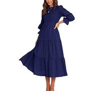 BTFBM, Lässiges Damenkleid, Langärmelig, Rundhalsausschnitt, Herbstkleid, Bohemian-Stil, Entspannte Passform, Blumenmuster, Fließendes Maxikleid, Gestuftes Cocktailkleid