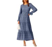 BTFBM, Lässiges Damenkleid, Langärmelig, Rundhalsausschnitt, Herbstkleid, Bohemian-Stil, Entspannte Passform, Blumenmuster, Fließendes Maxikleid, Gestuftes Cocktailkleid