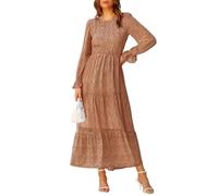 BTFBM, Lässiges Damenkleid, Langärmelig, Rundhalsausschnitt, Herbstkleid, Bohemian-Stil, Entspannte Passform, Blumenmuster, Fließendes Maxikleid, Gestuftes Cocktailkleid