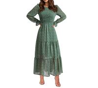 BTFBM, Lässiges Damenkleid, Langärmelig, Rundhalsausschnitt, Herbstkleid, Bohemian-Stil, Entspannte Passform, Blumenmuster, Fließendes Maxikleid, Gestuftes Cocktailkleid