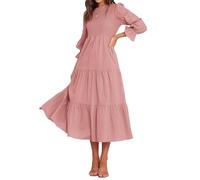 BTFBM, Lässiges Damenkleid, Langärmelig, Rundhalsausschnitt, Herbstkleid, Bohemian-Stil, Entspannte Passform, Blumenmuster, Fließendes Maxikleid, Gestuftes Cocktailkleid