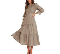 BTFBM, Lässiges Damenkleid, Langärmelig, Rundhalsausschnitt, Herbstkleid, Bohemian-Stil, Entspannte Passform, Blumenmuster, Fließendes Maxikleid, Gestuftes Cocktailkleid