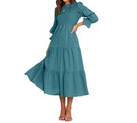 BTFBM, Lässiges Damenkleid, Langärmelig, Rundhalsausschnitt, Herbstkleid, Bohemian-Stil, Entspannte Passform, Blumenmuster, Fließendes Maxikleid, Gestuftes Cocktailkleid