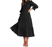 BTFBM, Lässiges Damenkleid, Langärmelig, Rundhalsausschnitt, Herbstkleid, Bohemian-Stil, Entspannte Passform, Blumenmuster, Fließendes Maxikleid, Gestuftes Cocktailkleid