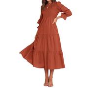 BTFBM, Lässiges Damenkleid, Langärmelig, Rundhalsausschnitt, Herbstkleid, Bohemian-Stil, Entspannte Passform, Blumenmuster, Fließendes Maxikleid, Gestuftes Cocktailkleid