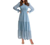 BTFBM, Lässiges Damenkleid, Langärmelig, Rundhalsausschnitt, Herbstkleid, Bohemian-Stil, Entspannte Passform, Blumenmuster, Fließendes Maxikleid, Gestuftes Cocktailkleid