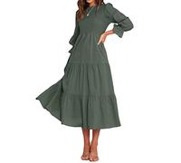 BTFBM, Lässiges Damenkleid, Langärmelig, Rundhalsausschnitt, Herbstkleid, Bohemian-Stil, Entspannte Passform, Blumenmuster, Fließendes Maxikleid, Gestuftes Cocktailkleid