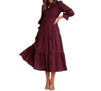BTFBM, Lässiges Damenkleid, Langärmelig, Rundhalsausschnitt, Herbstkleid, Bohemian-Stil, Entspannte Passform, Blumenmuster, Fließendes Maxikleid, Gestuftes Cocktailkleid