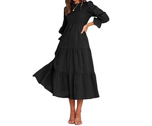 BTFBM, Lässiges Damenkleid, Langärmelig, Rundhalsausschnitt, Herbstkleid, Bohemian-Stil, Entspannte Passform, Blumenmuster, Fließendes Maxikleid, Gestuftes Cocktailkleid