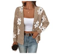 BTFONIA Damen-Cardigan mit Blumenmuster und Knopfleiste, V-Ausschnitt, überschnittene Schulter, gestrickte Oberbekleidung(Brown,S)