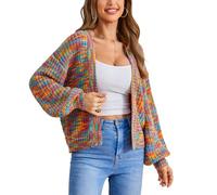 BTFONIA Damen-Cardigan mit Farbblock-Motiv, vorne offen, langärmlig, Gerippter Strickpullover(3#,L)