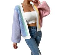 BTFONIA Damen-Cardigan mit Farbblock-Motiv, vorne offen, langärmlig, Gerippter Strickpullover(6#,M)