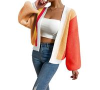 BTFONIA Damen-Cardigan mit Farbblock-Motiv, vorne offen, langärmlig, Gerippter Strickpullover(7#,L)