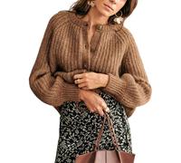 BTFONIA Lässiger, langärmliger Damen-Cardigan mit Rundhalsausschnitt, Knopfleiste und Strick-Oberbekleidung(Brown,M)