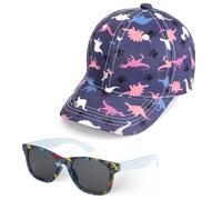 BTHRORO Basecap Kinder Jungen Sonnenbrille, Bagger & Dinosaurier Baseballkappe Verstellbar Baseball Cap Snapback Cap Sommer Schirmmütze UV Schutz Kappe für Kinder Junge 2-8 Jahre