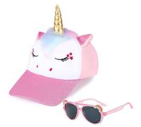 BTHRORO Einhorn Baseballkappe Sonnenbrillen Set für Mädchen, Verstellbar Basecap Unicorn Sonnenbrille UV Schutz Sonnenhut für Jungen Kinder Geschenk Sommer Accessoires